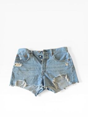 Levi’s 501 Buttonfly High Rise Super Distressed Light Wash Denim Shorts Sz 31